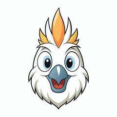 Cartoon cockatoo head with orange crest on white background
