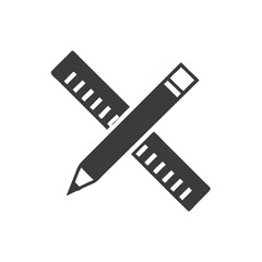 Writing Tools Pencil Crossed with a Ruler Icon Vector Silhouette Flat Icon Design