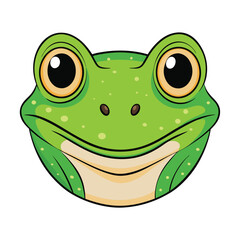 Cartoon illustration of a green frog face on white background