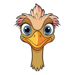 Cartoon ostrich head with large eyes on a white background