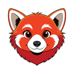 Cartoon red panda head with white markings and black nose
