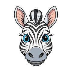 Cartoon zebra head with blue eyes on a white background