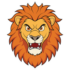 Illustration of an angry lion head with orange mane