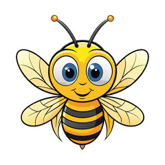 Cartoon bee with big eyes and yellow and black stripes