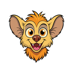 Cartoon hyena face with a happy expression on white background