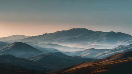 Misty Mountain Serenity Unveiled A Breathtaking Vista of Rolling Hills and Peaks At Sunrise