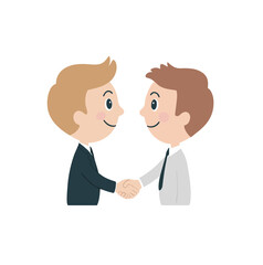 Fototapeta premium wo Cartoon Businessmen in Suits Shaking Hands - Friendly & Professional Agreement, Partnership, Collaboration, Deal, Trust, White Background