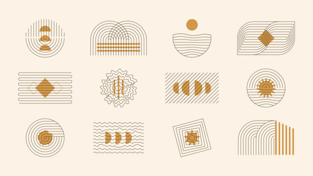 Mid Century Modern Abstract Vector Set. Minimal Geometric Line Art, Monochrome Aesthetic for Wall Art, Decor and Wallpaper Design.
