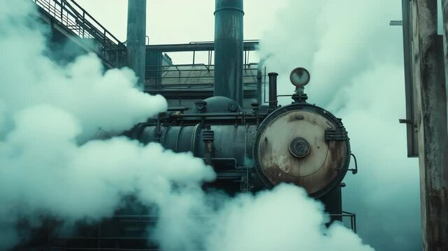 Vintage Steam Engine in Industrial Factory