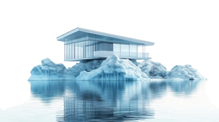 Floating iceberg-inspired arctic house concept Transparent background, PNG file