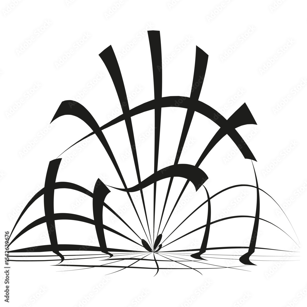 Poster abstract radial lines. dynamic geometric pattern. black white motion. vector energetic design