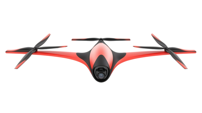 Electric drone racer aircraft with aerodynamic shape, Transparent background, PNG file