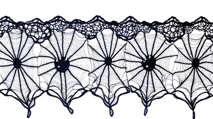 Elegant black lace Halloween table runner with web pattern Transparent background, PNG file