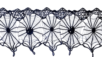 Elegant black lace Halloween table runner with web pattern Transparent background, PNG file