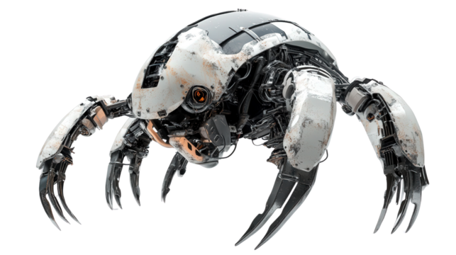 Futuristic garbage drone with claws, Transparent background, PNG file