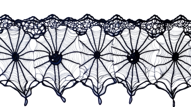 Elegant black lace Halloween table runner with web pattern Transparent background, PNG file