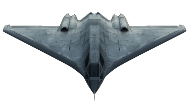 Futuristic stealth bomber, flying wing design, Transparent background, PNG file