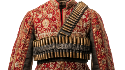 Georgian chokha outfit with bullet holders Transparent background, PNG file