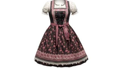 German dirndl with apron and lace details Transparent background, PNG file