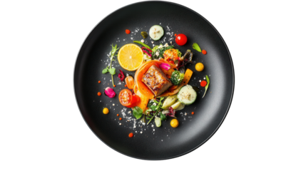 Ethnic fusion restaurant tasting menu with modern layout Transparent background, PNG file