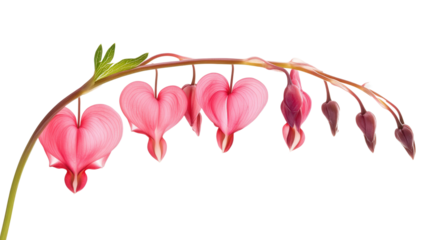 Exotic bleeding heart flower arching stem, Transparent background, PNG file