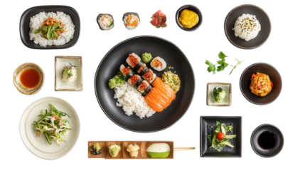 Ethnic fusion restaurant tasting menu with modern layout Transparent background, PNG file