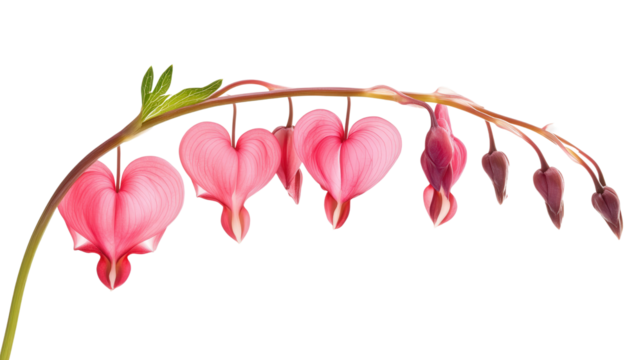 Exotic bleeding heart flower arching stem, Transparent background, PNG file - Powered by Adobe