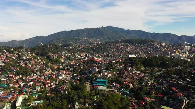 Aerial view of city of Baguio is located in the mountains. Philippines, Luzon.