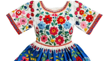 Hungarian Maty dress with vivid floral embroidery Transparent background, PNG file