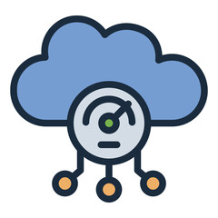 cloud filled line icon with speed gauge meter