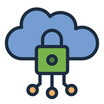 cloud filled line icon with a padlock symbol