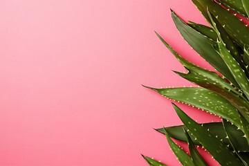 Aloe vera leaves on a pink background