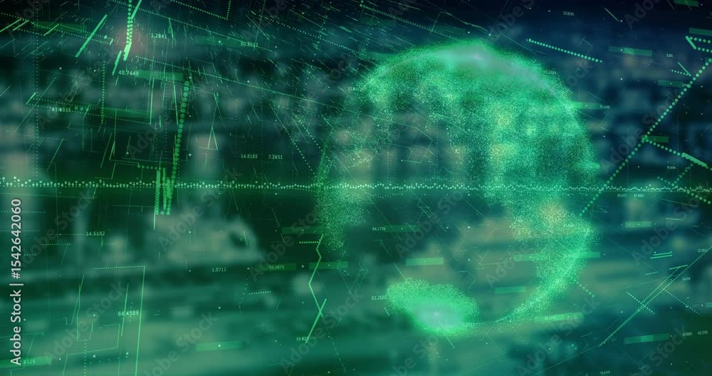 Poster waveform crossing center starting green sphere glowing while readouts data lines forming activation