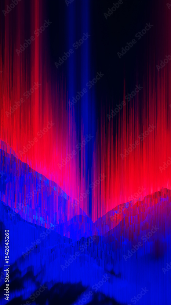 Poster pixel sorting effect creating red and blue abstract landscape