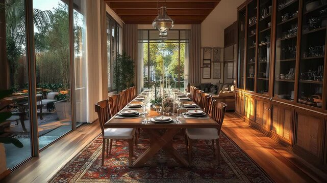 A beautifully appointed dining room awaits for a special occasion gathering