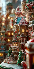 Fototapeta premium Gingerbread Village with Christmas Lights.
