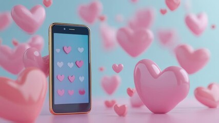 Digital affection: mobile phone display with heart icons for valentine's day - Powered by Adobe