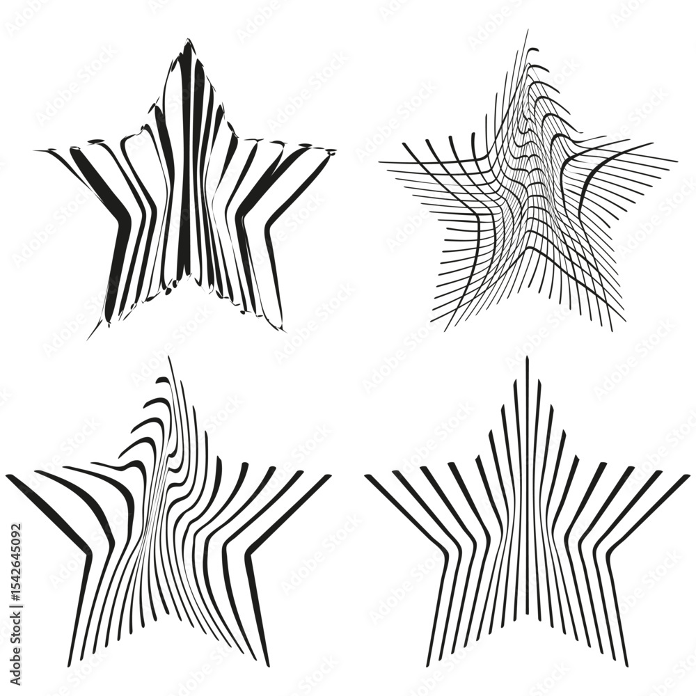 Poster striped star icon. abstract line pattern. five point shape. geometric vector set