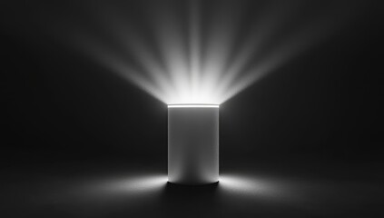 Cylindrical object emitting radiating light in a dark studio