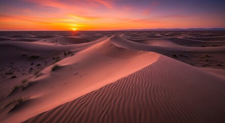 Beautiful Desert Landscape at Sunrise with Sand Dunes
