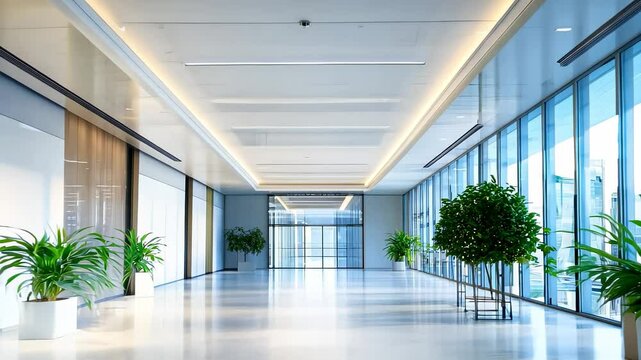 Bright Modern Office Building Interior Hallway View