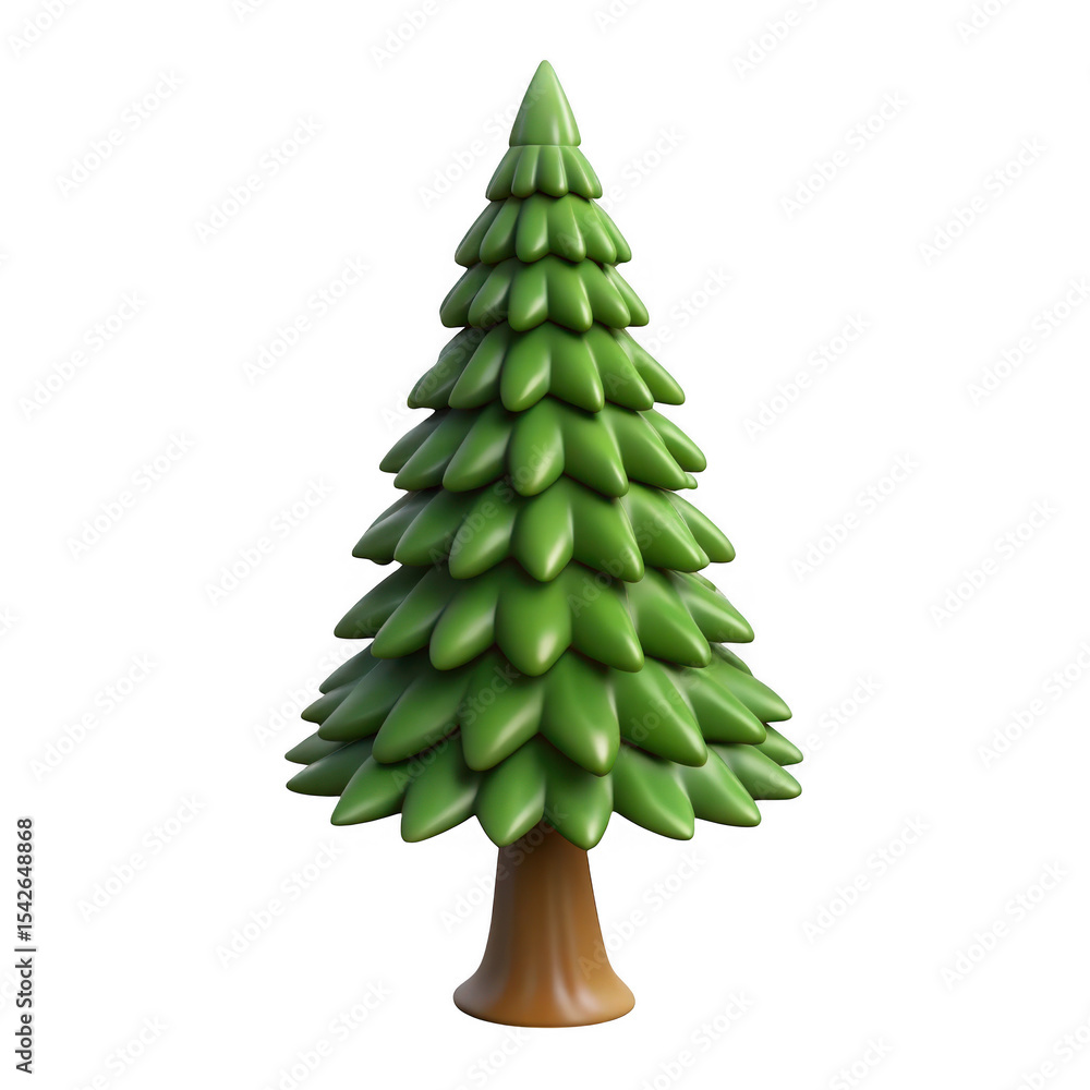Poster cartoon evergreen tree 3d render isolated on transparent background