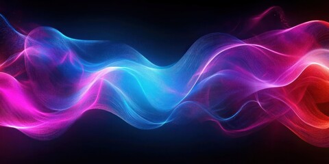 Fototapeta premium Abstract flowing waves of vibrant light in blue, pink, and red hues moving across a dark background evoking energy and fluidity
