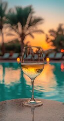 Sunset wine glass by pool