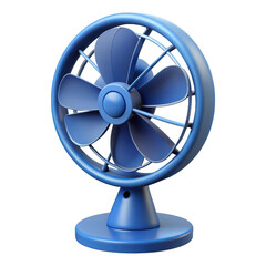 Blue desk fan 3d render isolated on transparent background