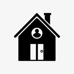 Black house icon with person symbol inside representing stay at home or quarantine concept
