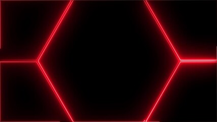 Futuristic glowing hexagon neon frame with red light on dark background. Sci-fi HUD interface template for digital UI, technology, virtual display, abstract tech design projects - Powered by Adobe