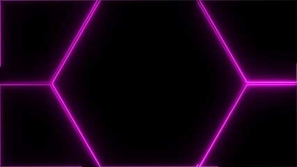 Futuristic glowing hexagon neon frame with pink light on dark background. Sci-fi HUD interface template for digital UI, technology, virtual display, abstract tech design projects - Powered by Adobe