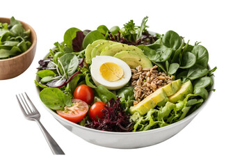 Healthy salad bowl with mixed greens and dressing