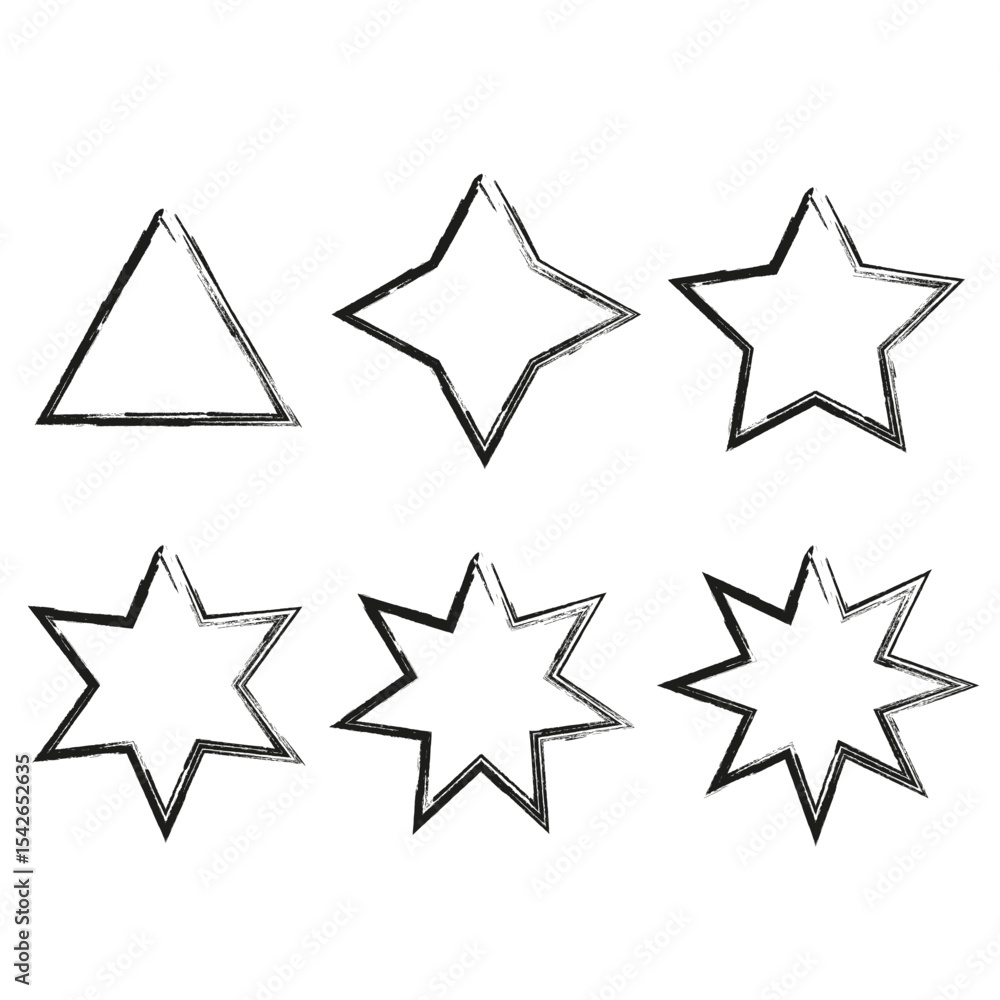 Poster star triangle icon. outline shape figure. vector graphic set. black linear design.